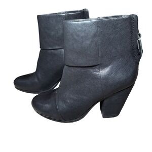 Rag & Bone Newbury Black Leather Ankle Boots Size 37 Heeled Booties‎ NYC Style